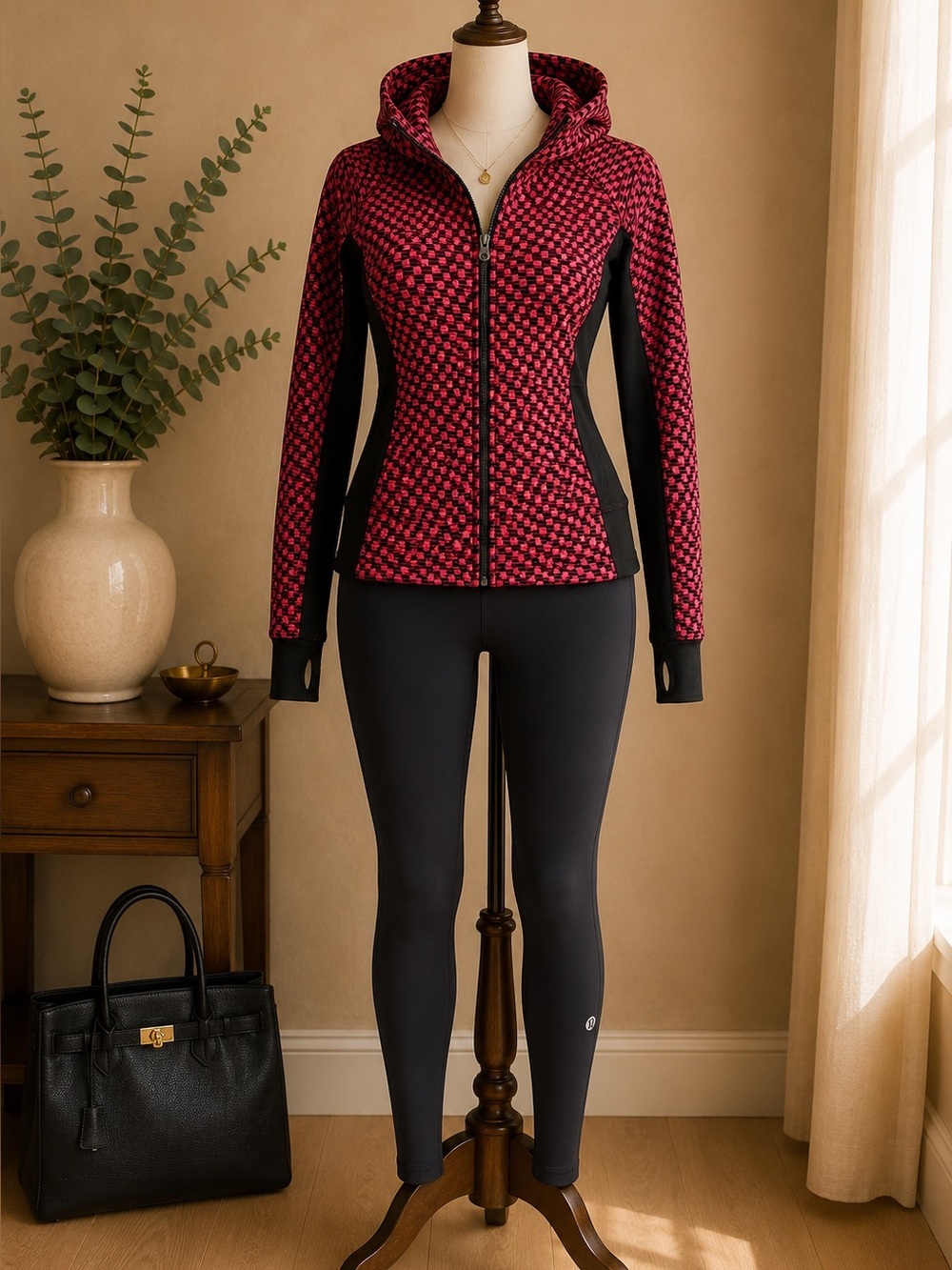 Lululemon Scuba Funnel Neck Full Zip Jacket Pink Black Print Women's Size 4